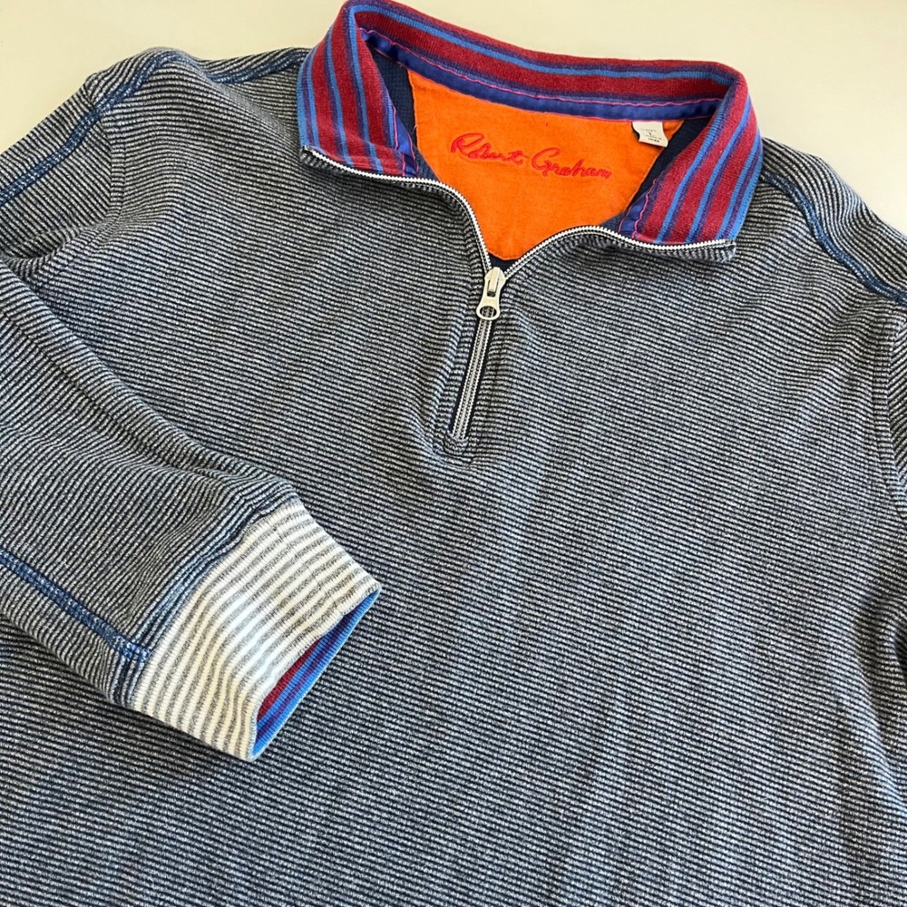 Robert Graham Men's Gray 1/4 Zip Pullover Sweater Large Classic Fit